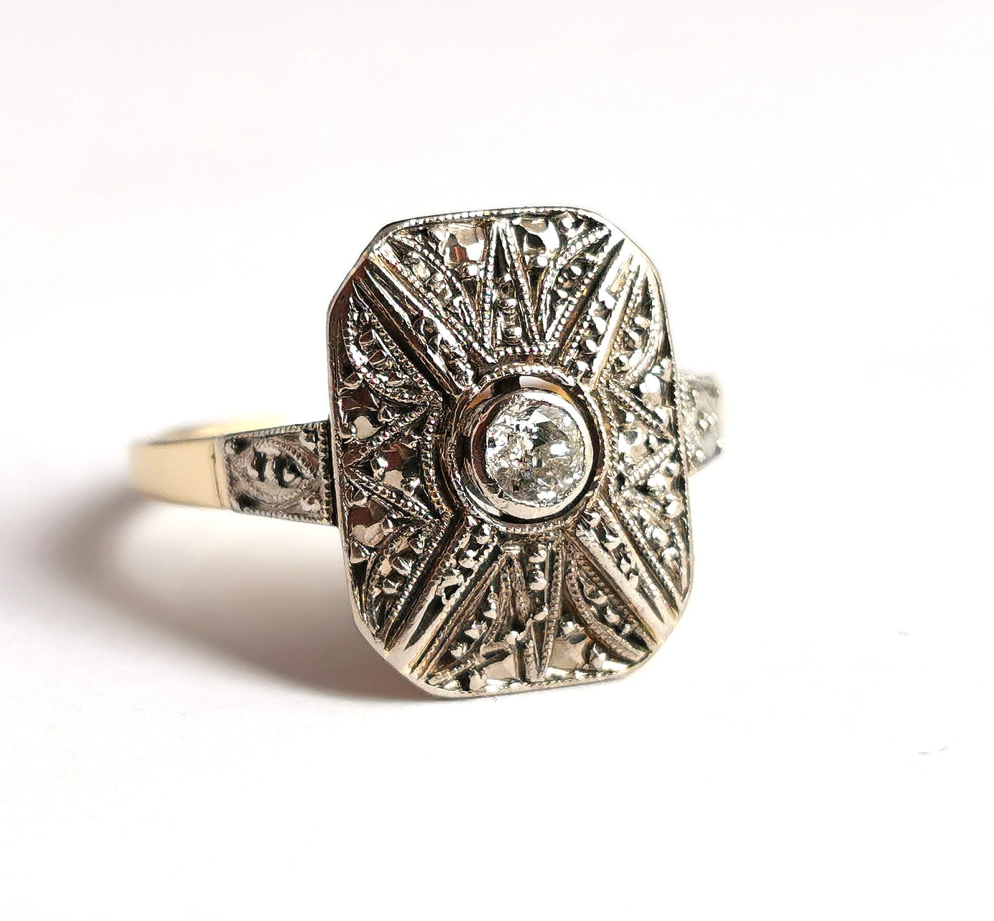 Vintage Art Deco Style Diamond Panel Ring, 14k Yellow Gold 7