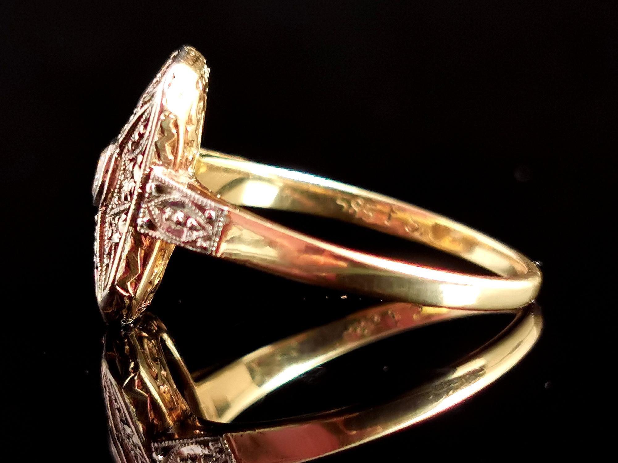 Single Cut Vintage Art Deco Style Diamond Panel Ring, 14k Yellow Gold