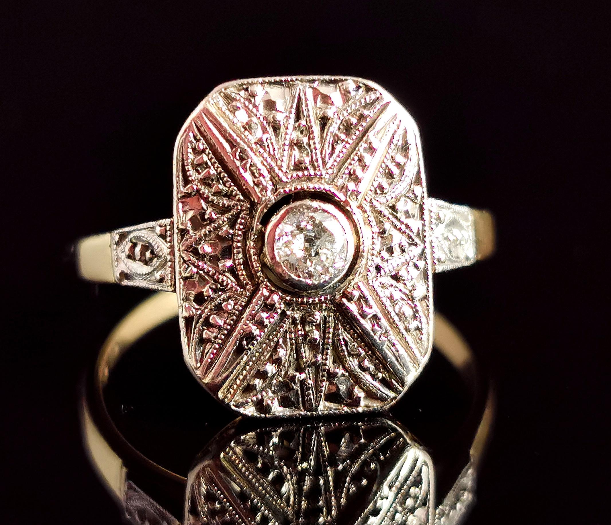 Women's Vintage Art Deco Style Diamond Panel Ring, 14k Yellow Gold
