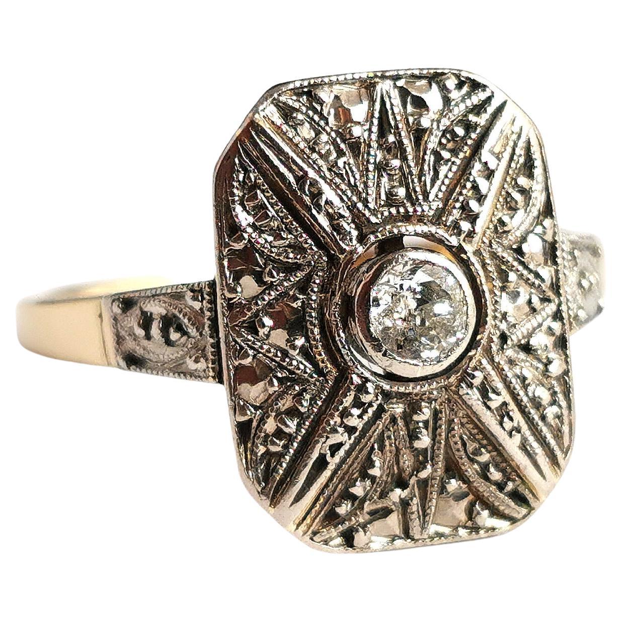 Vintage Art Deco Style Diamond Panel Ring, 14k Yellow Gold