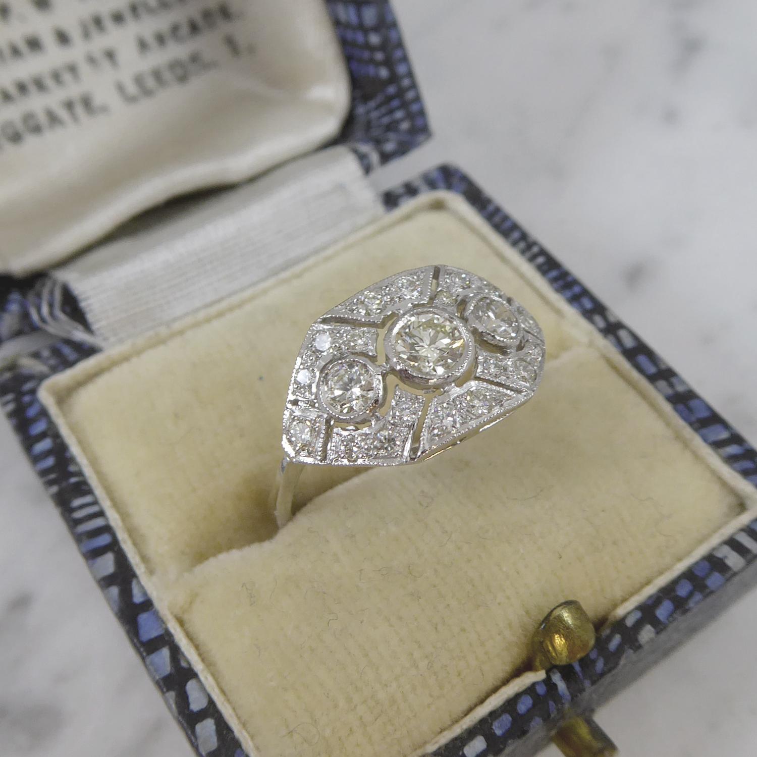 Brilliant Cut Vintage Art Deco Style Diamond Plaque Ring, 0.75 Carat