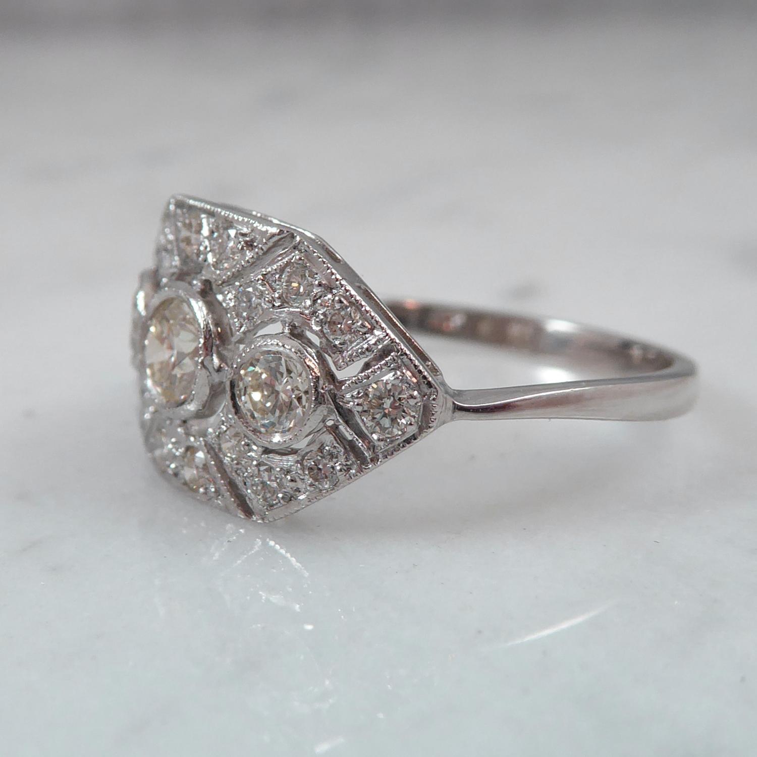 Vintage Art Deco Style Diamond Plaque Ring, 0.75 Carat In Good Condition In Yorkshire, West Yorkshire