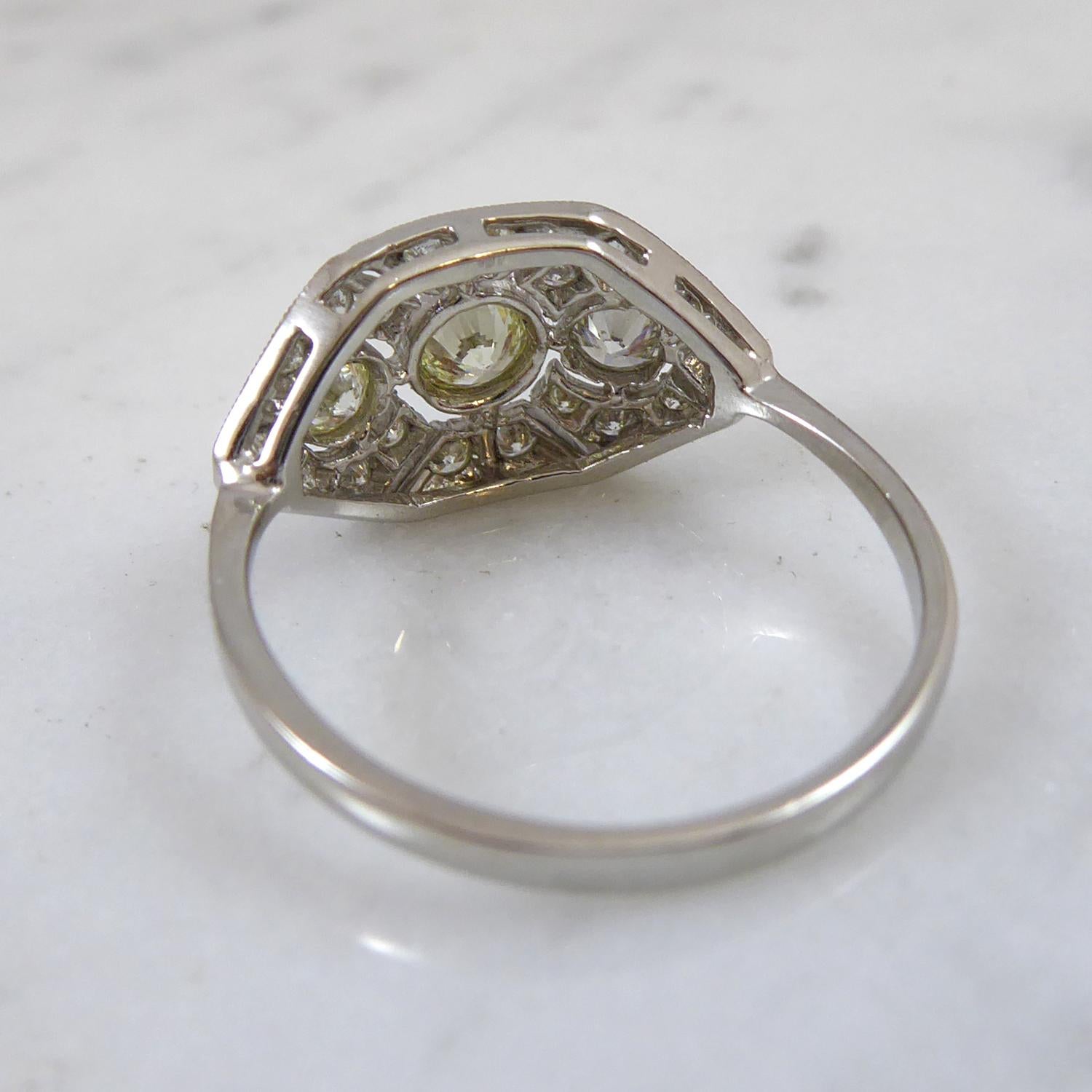 Women's Vintage Art Deco Style Diamond Plaque Ring, 0.75 Carat