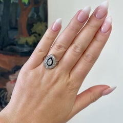Vintage Art Deco Style Diamond Sapphire 14 Karat White Gold Teardrop Ring