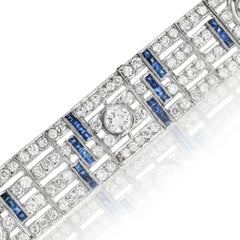 Vintage Art Deco Style Diamond Sapphire Platinum Geometric Link Bracelet