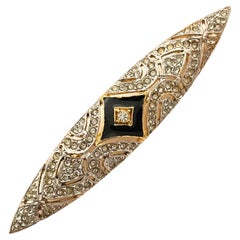 Vintage Art Deco style enamel gold silver rhinestone bar brooch