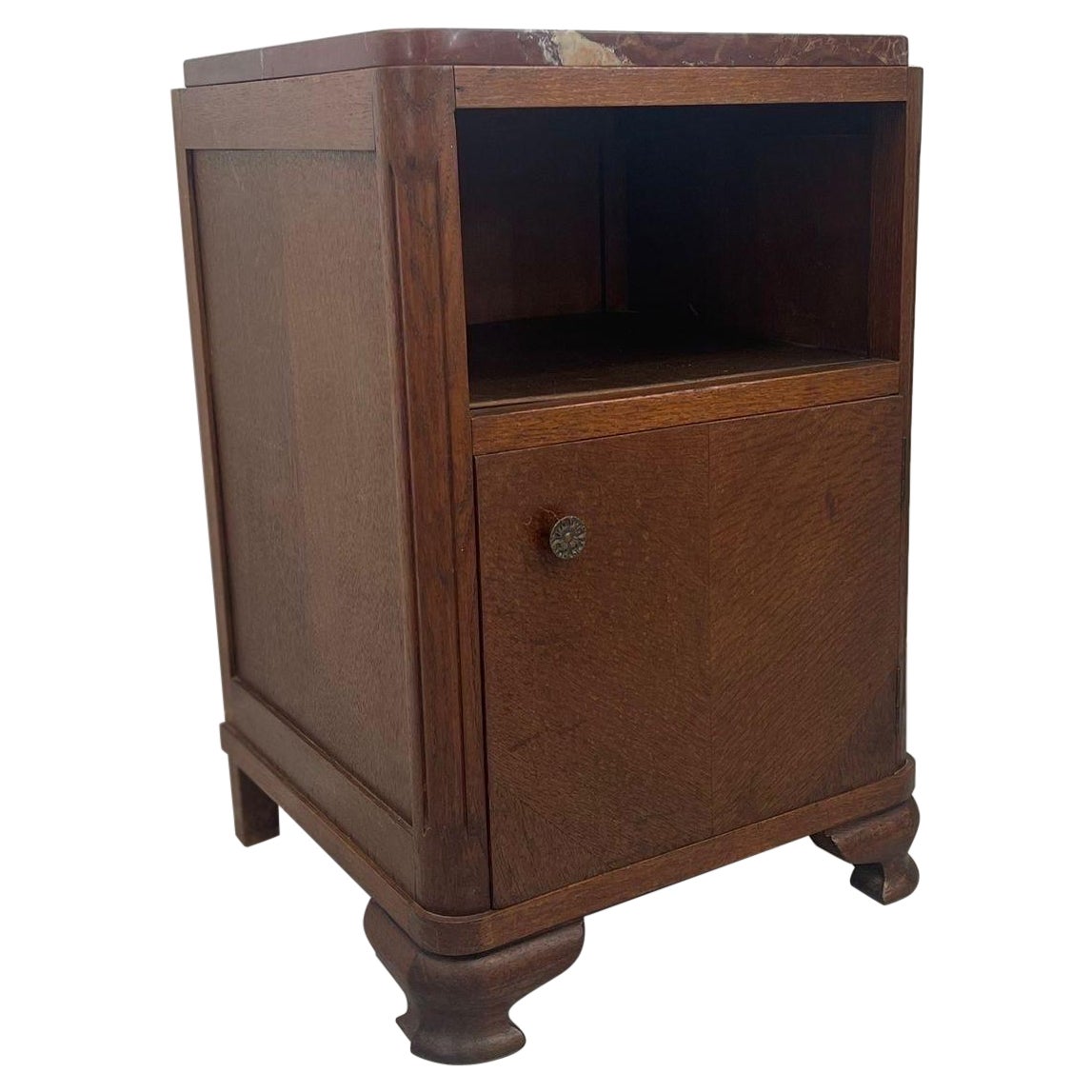 Table d'appoint vintage de style Art déco avec peut-être un plateau en marbre ou en pierre.