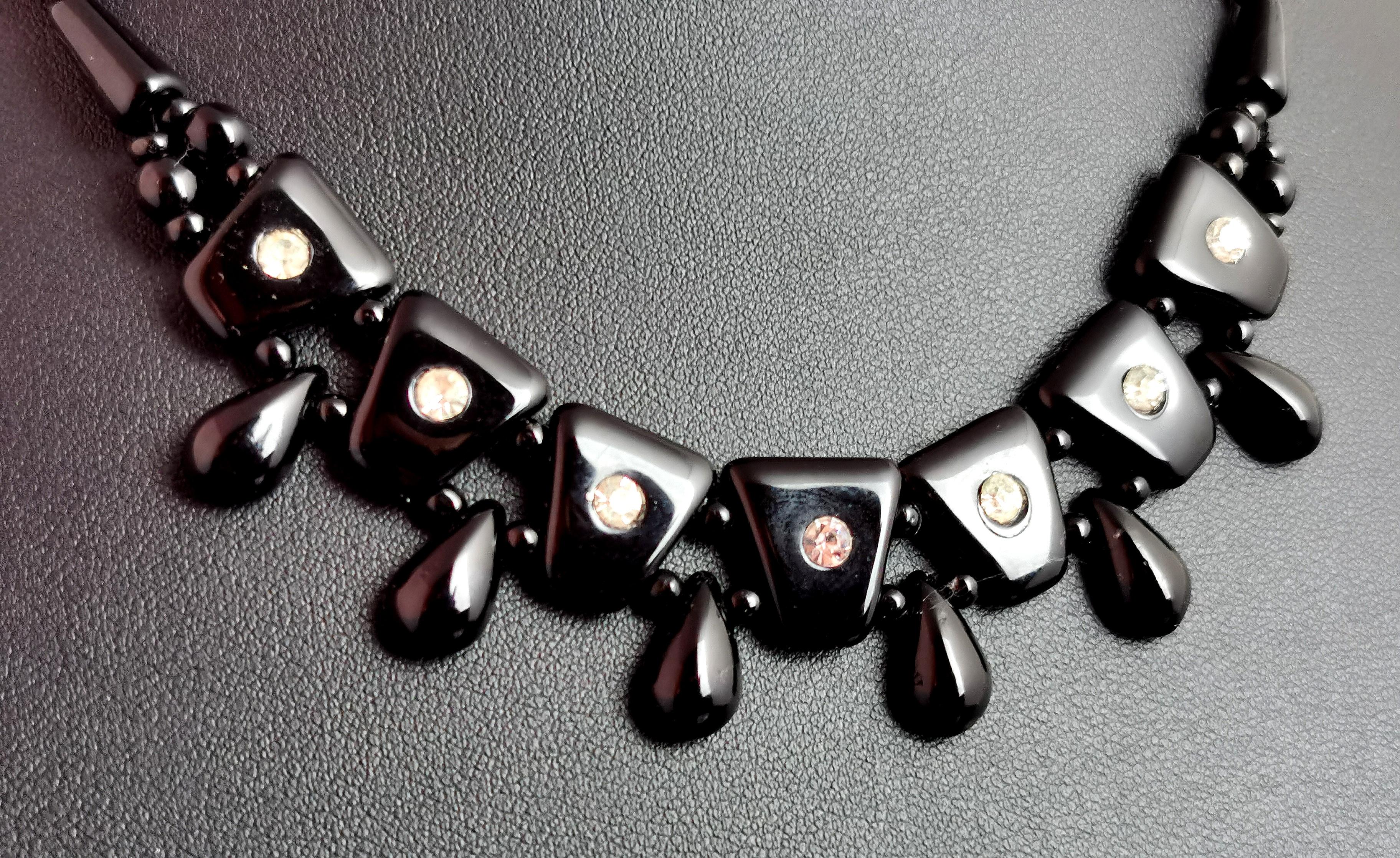 Vintage Art Deco style Festoon necklace, French jet and paste In Good Condition In NEWARK, GB
