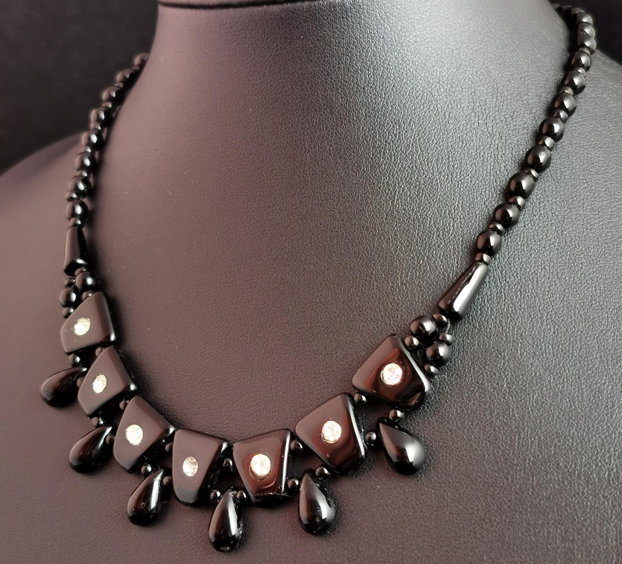 Vintage Art Deco style Festoon necklace, French jet and paste 1