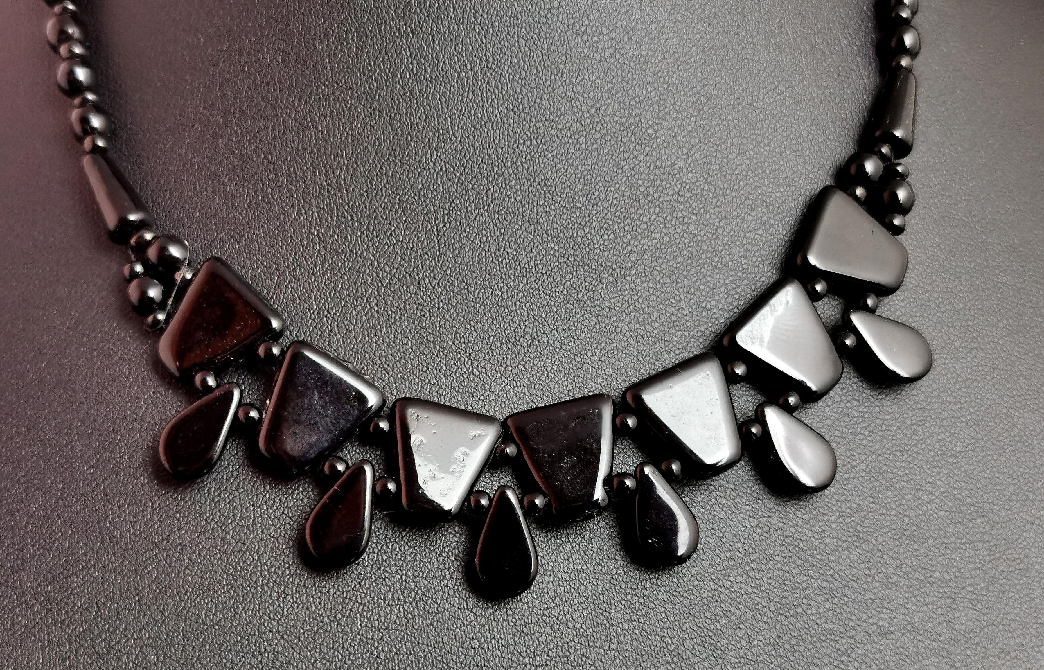 Vintage Art Deco style Festoon necklace, French jet and paste 2