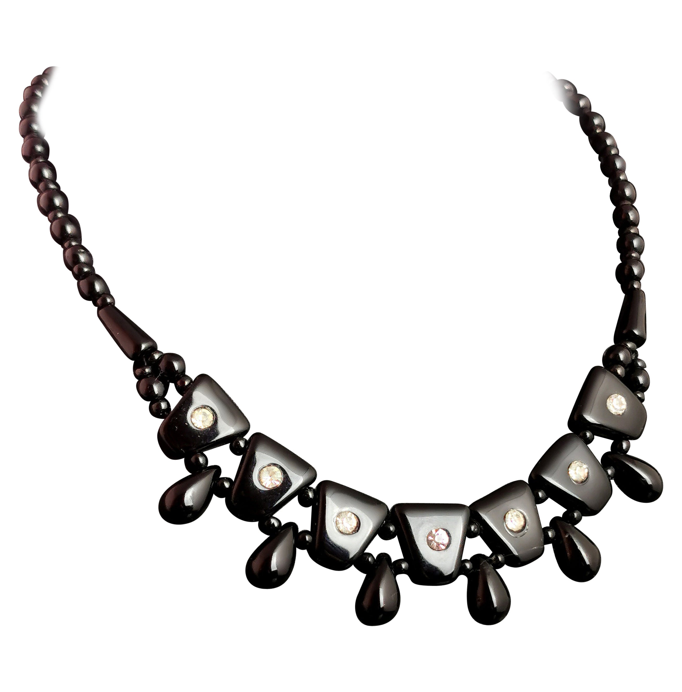 Vintage Art Deco style Festoon necklace, French jet and paste