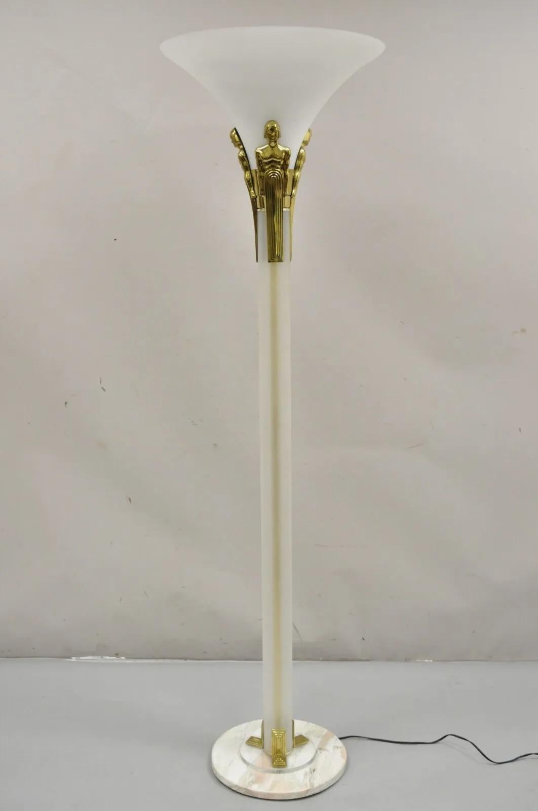 Vintage Art Deco Style Figural Frosted Acrylic and Glass Torchiere Floor Lamp For Sale 8