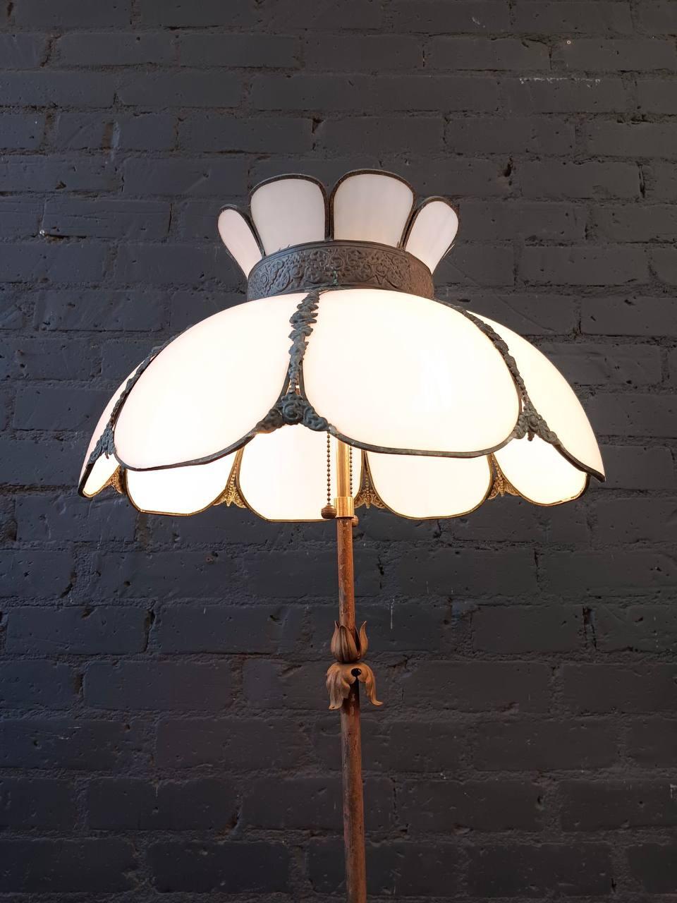 American Vintage Art Deco Style Floor Lamp with Tiffany Style Shade For Sale