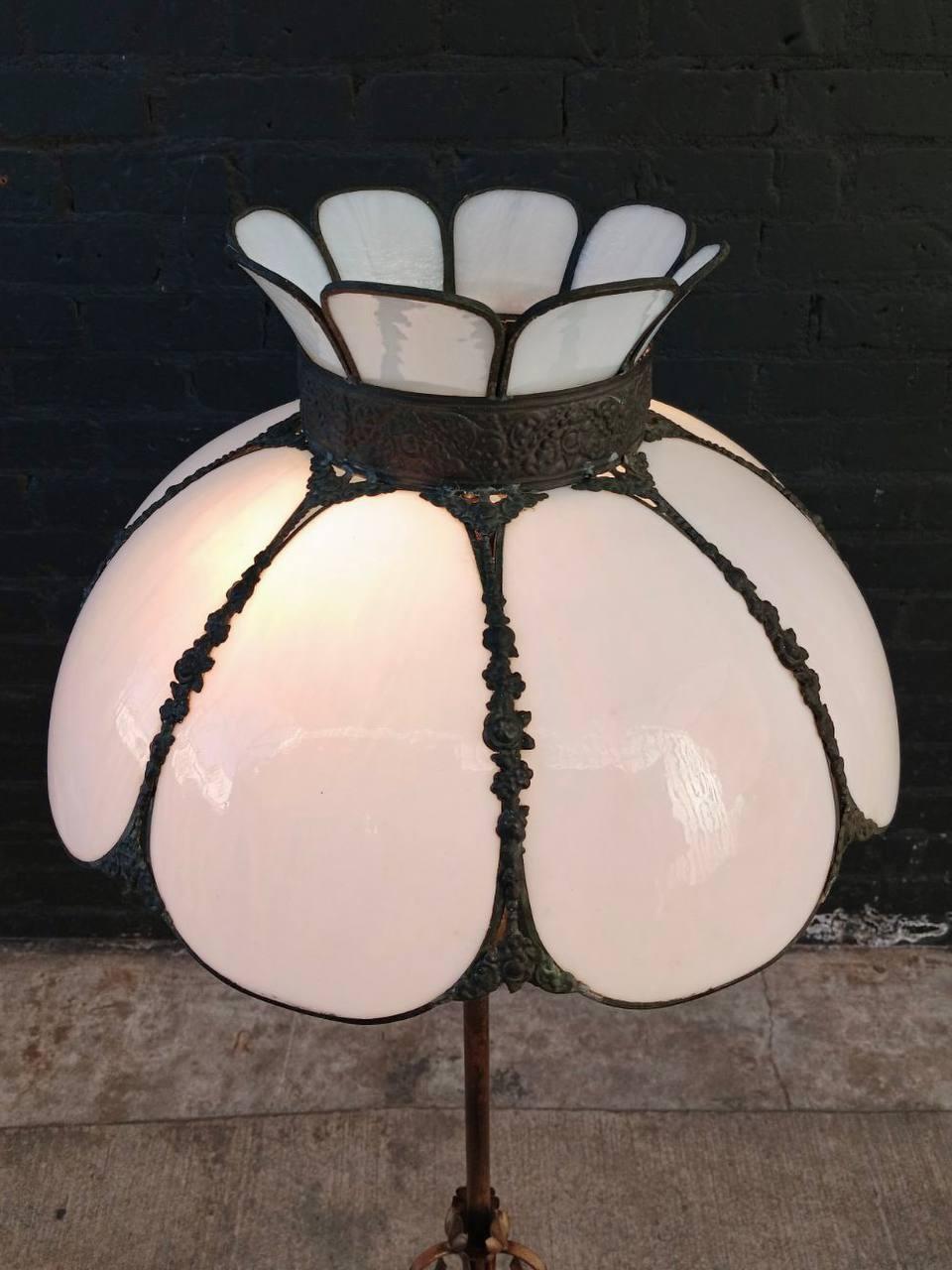 Mid-20th Century Vintage Art Deco Style Floor Lamp with Tiffany Style Shade For Sale