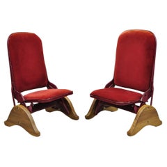 Retro Art Deco Style Fold and Recline Red Low Theater Seats Chairs - a Pair