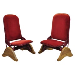 Vintage Art Deco Style Fold and Recline Red Low Theater Seats Chairs - a Pair