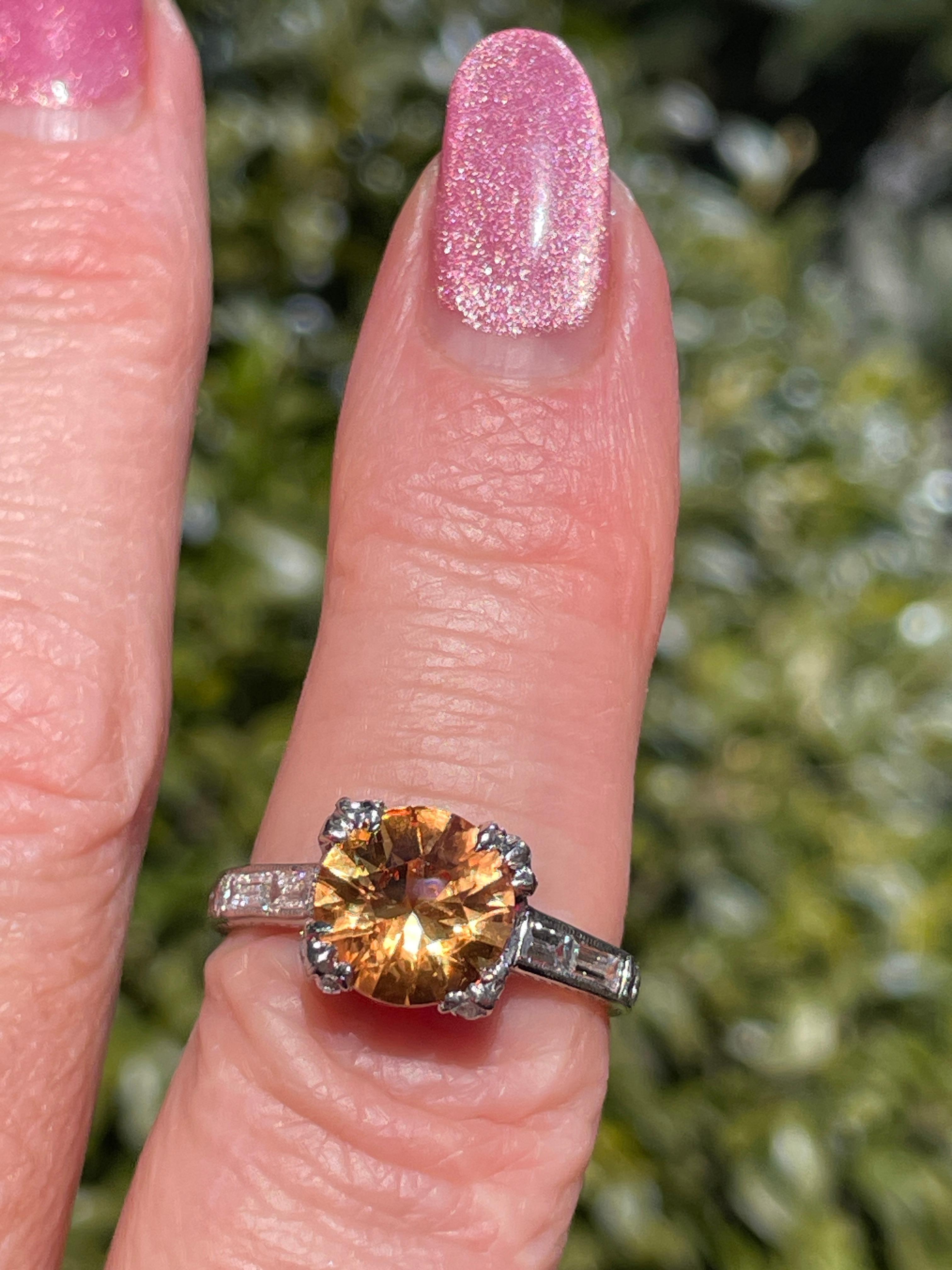 Vintage Art-Deco Style GIA 3.35ct Orange Round  Sapphire Diamond Platinum Ring For Sale 6