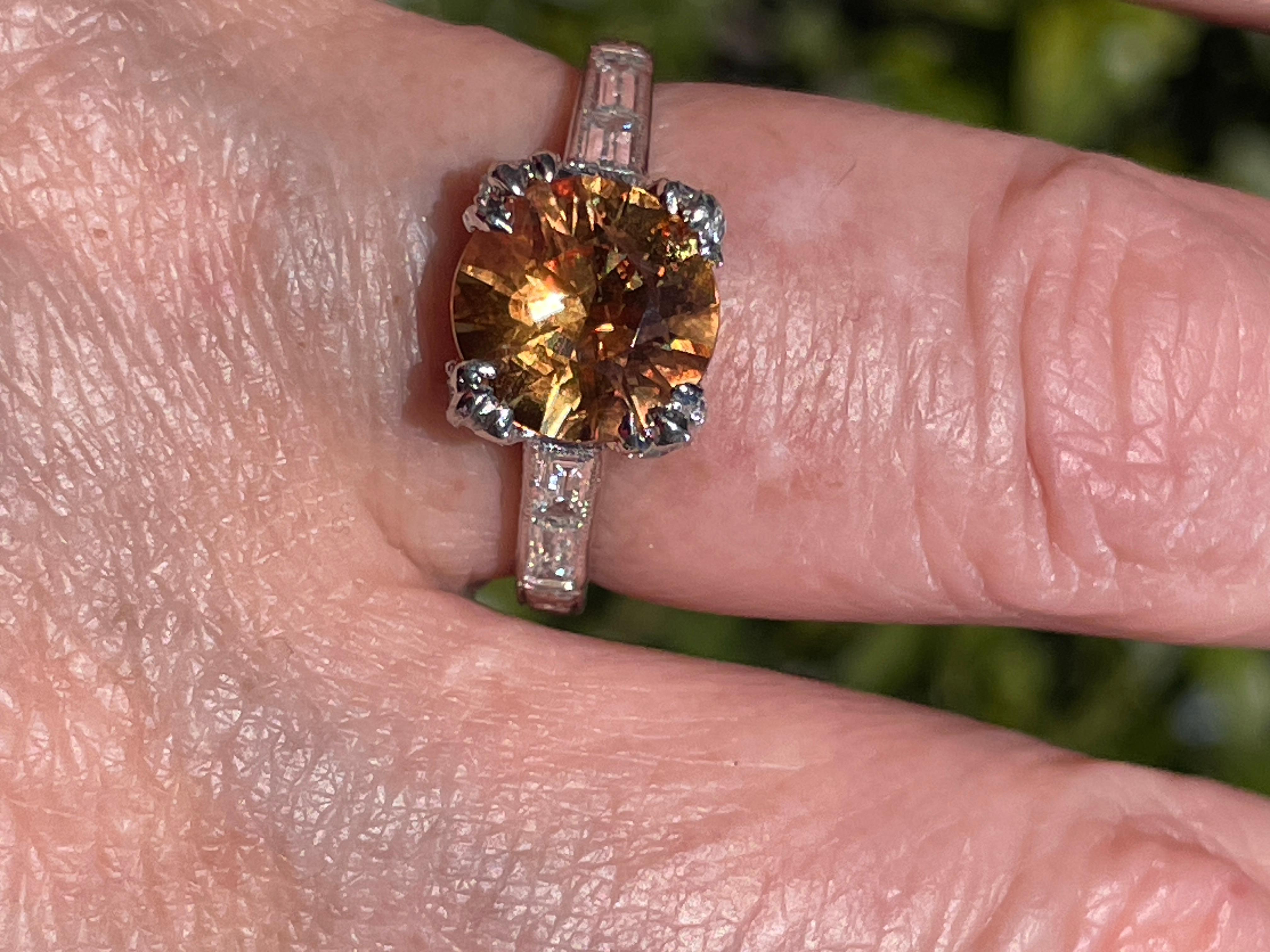 Vintage Art-Deco Style GIA 3.35ct Orange Round  Sapphire Diamond Platinum Ring For Sale 9