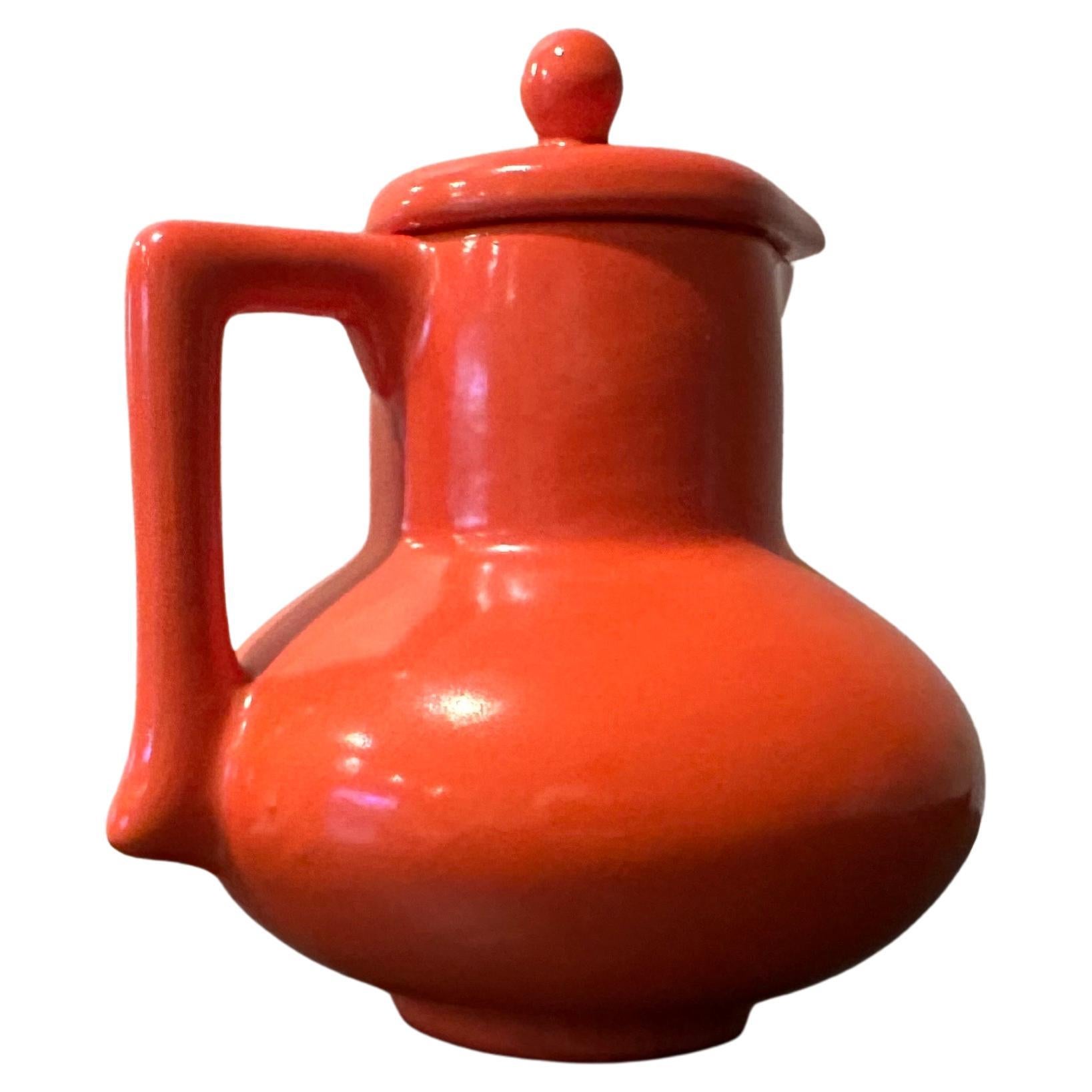 Vintage Art-Deco Style Gladding-McBean El Patio Flame Orange-Red Carafe with Lid