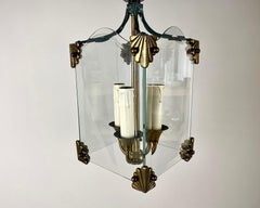 Vintage Art Deco Style Glass & Bronze Pendant Light/Lantern, 1950s