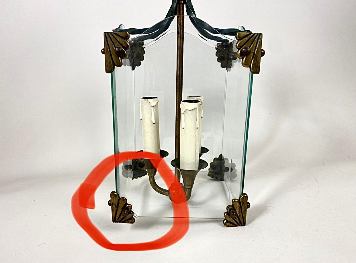 Lampada a sospensione in vetro e bronzo in stile Art Deco vintage, anni '50 in vendita 1
