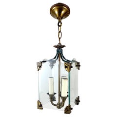 Vintage Art Deco Style Glass & Bronze Pendant Light/Lantern, 1950s