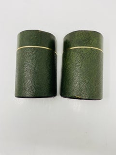 Vintage Art Deco Style Green Leather Bookends with Gilt Detail