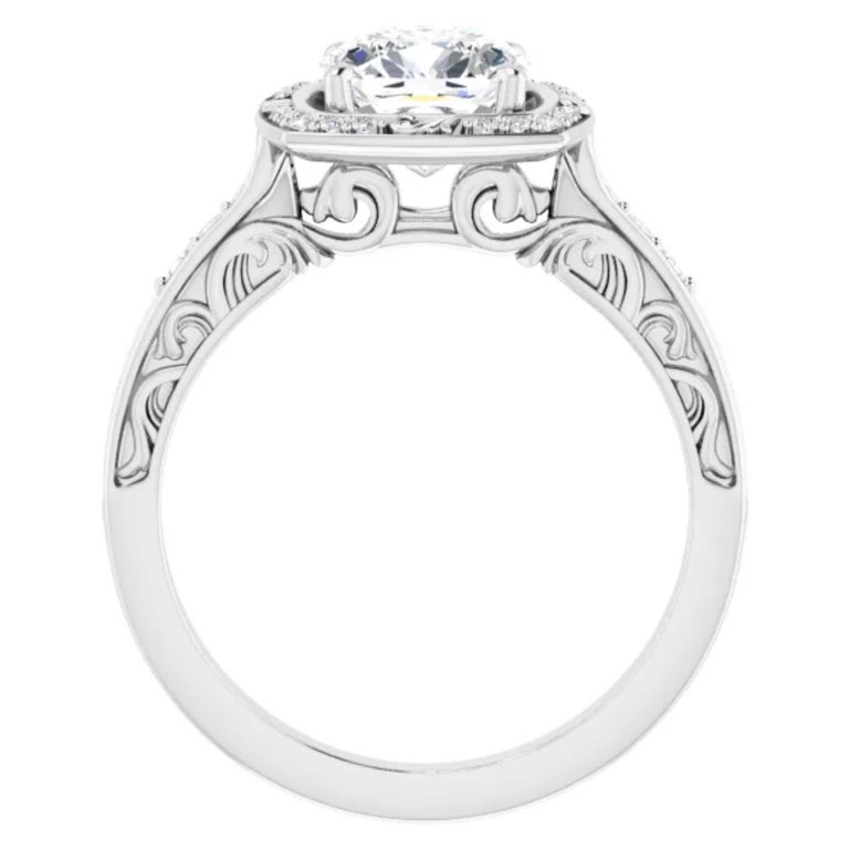 Vintage Art Deco Style Halo Cushion Diamond Engagement Ring For Sale at