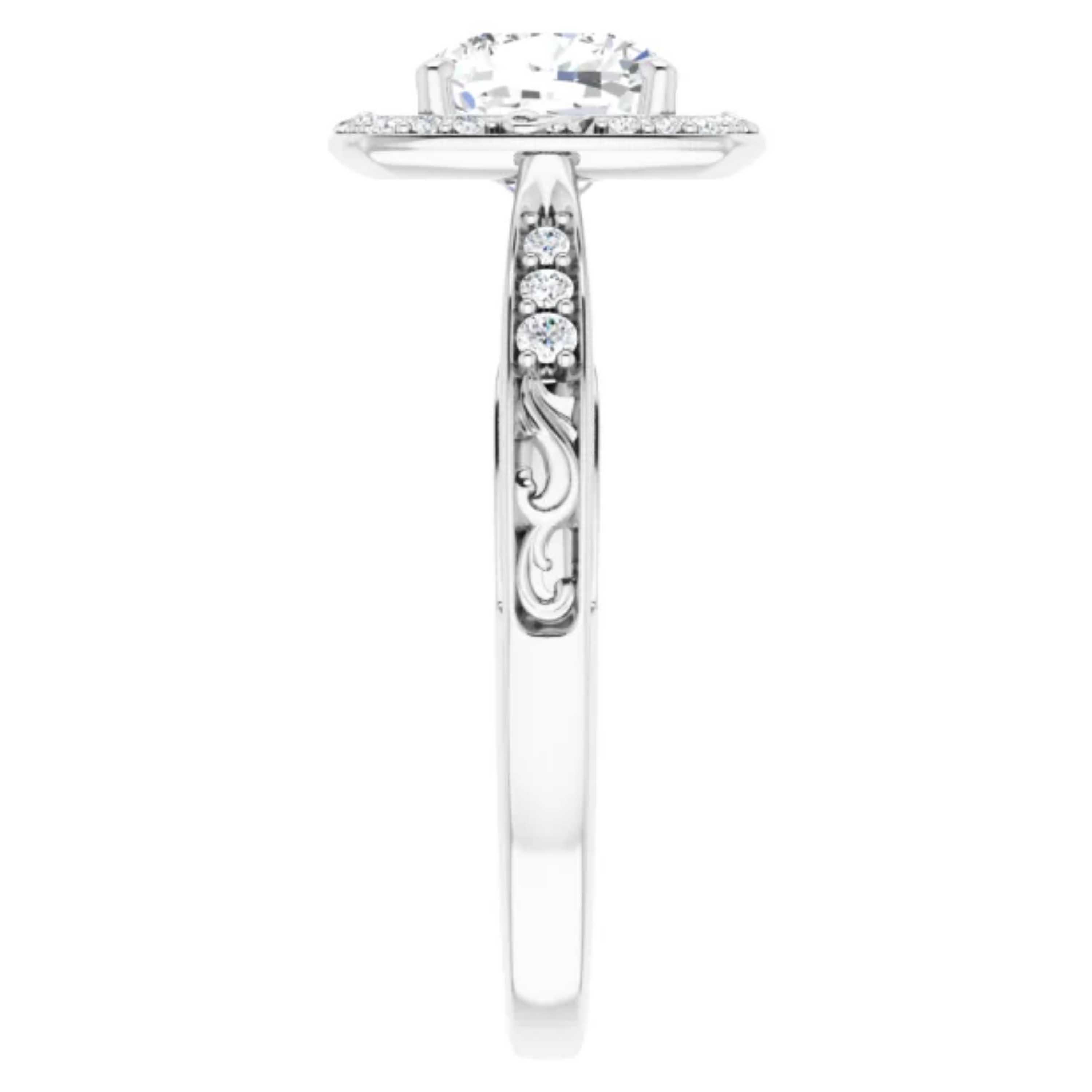 Vintage Art Deco Style Halo Cushion Diamond Engagement Ring In New Condition For Sale In Los Angeles, CA