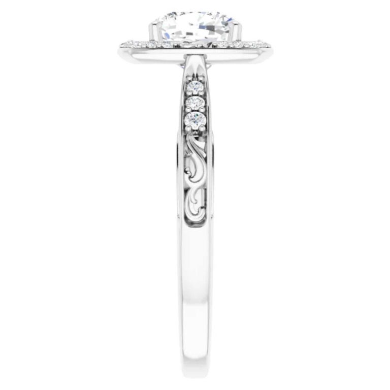 Vintage Art Deco Style Halo Cushion Diamond Engagement Ring For Sale at