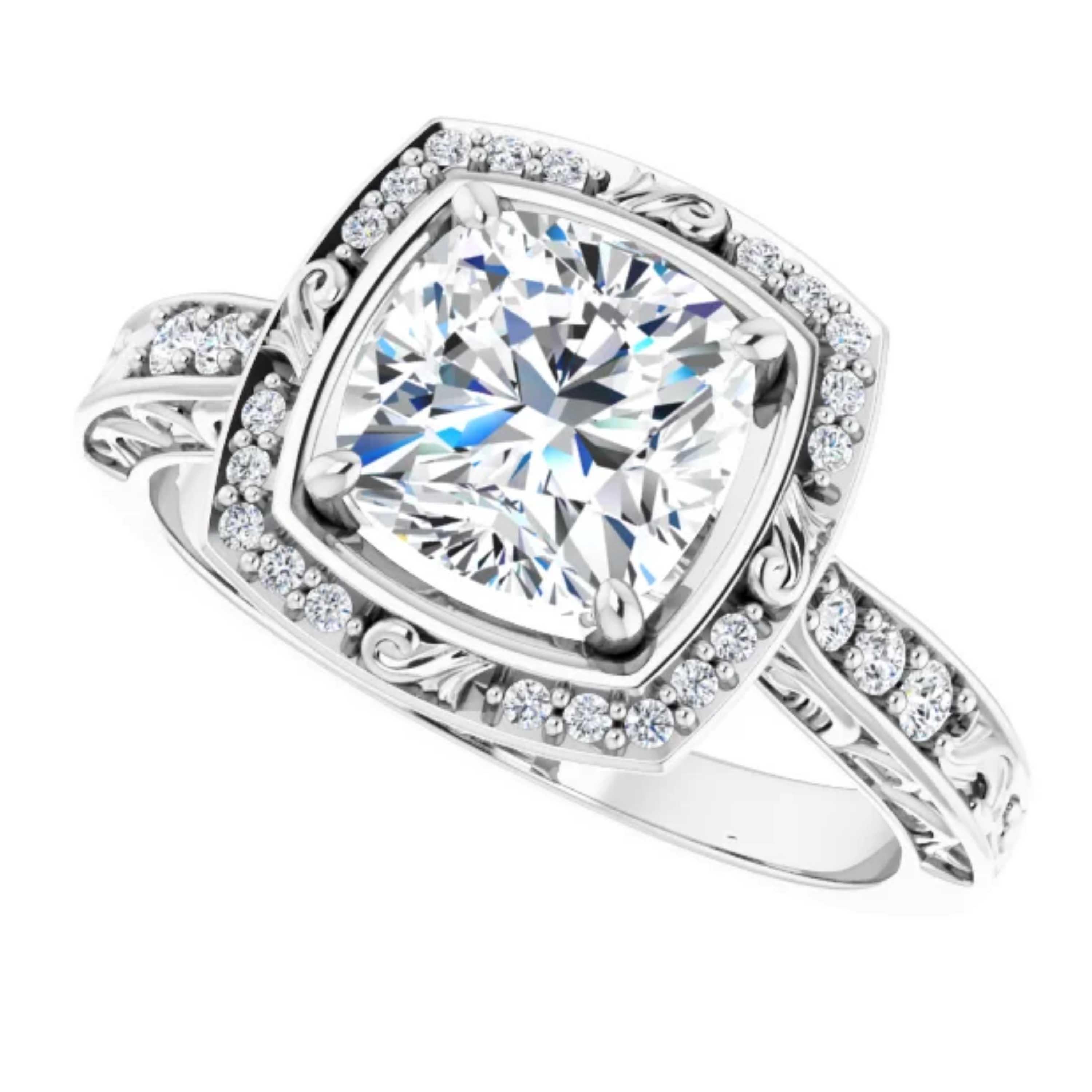 Women's Vintage Art Deco Style Halo Cushion Diamond Engagement Ring For Sale