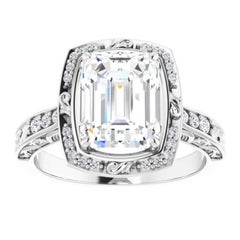 Vintage Art Deco Style Halo Emerald White Diamond Engagement Ring