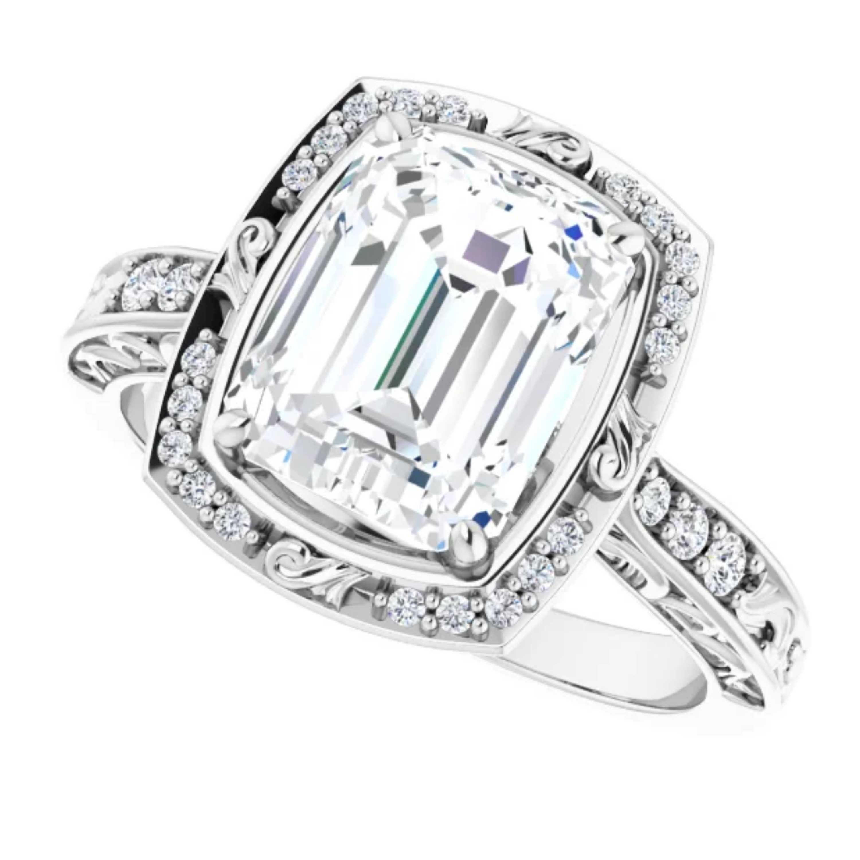 Women's Vintage Art Deco Style Halo Emerald White Diamond Engagement Ring For Sale