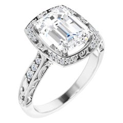 Vintage Art Deco Style Halo Emerald White Diamond Engagement Ring Vintage Art Deco Style Halo Emerald White Diamond Engagement Ring