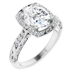 Vintage Art Deco Style Halo Oval White Diamond Engagement Ring