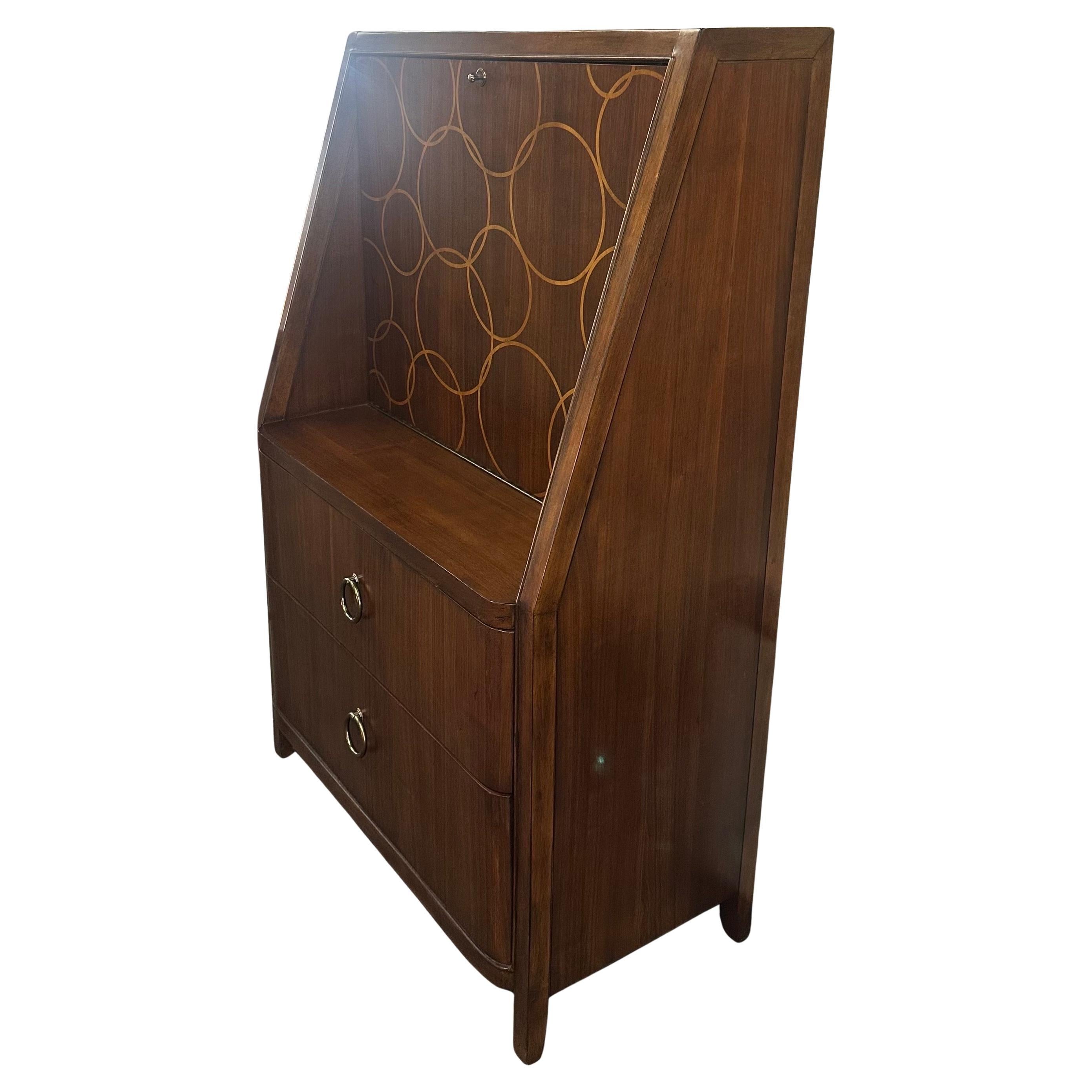 Vintage Art Deco Style Inlaid Drop Front Bar Cabinet by Drexel Heritage For Sale 5