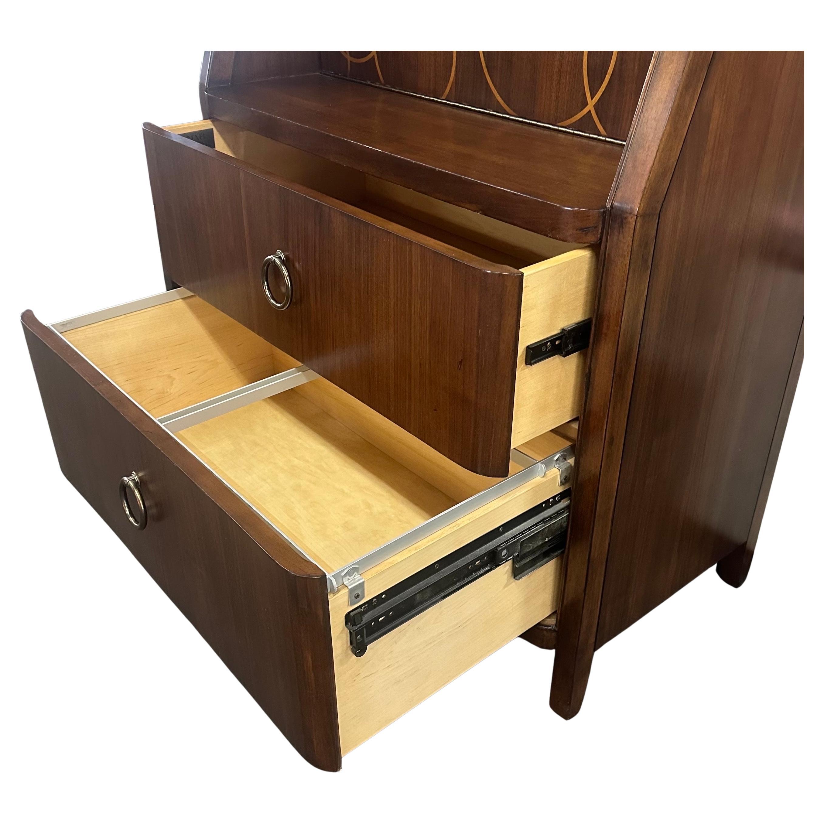 Vintage Art Deco Style Inlaid Drop Front Bar Cabinet by Drexel Heritage In Good Condition For Sale In San Diego, CA