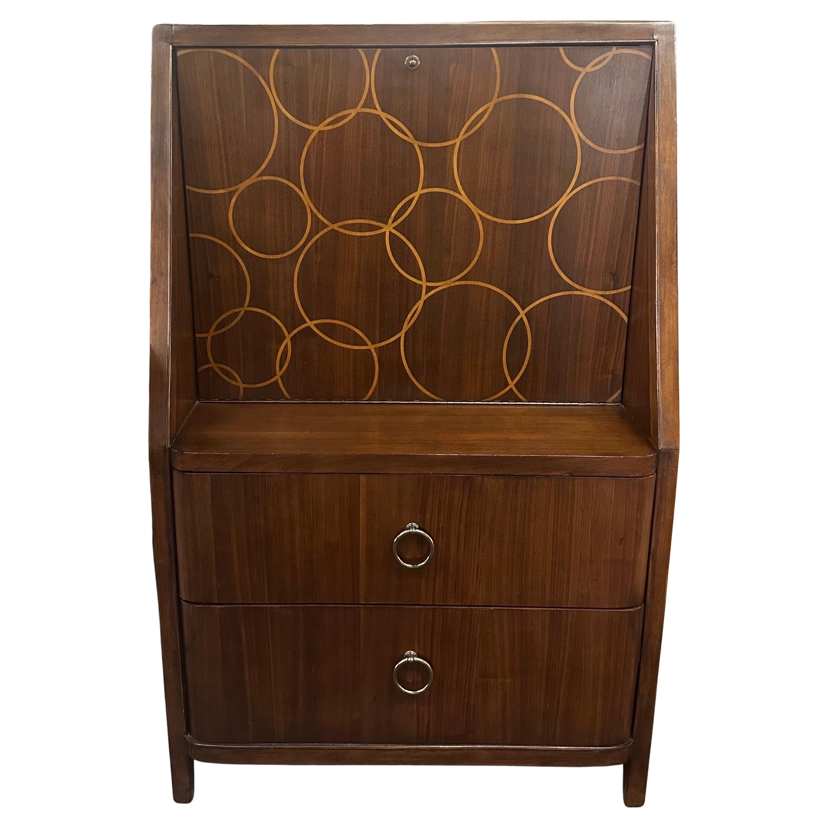 20th Century Vintage Art Deco Style Inlaid Drop Front Bar Cabinet by Drexel Heritage For Sale