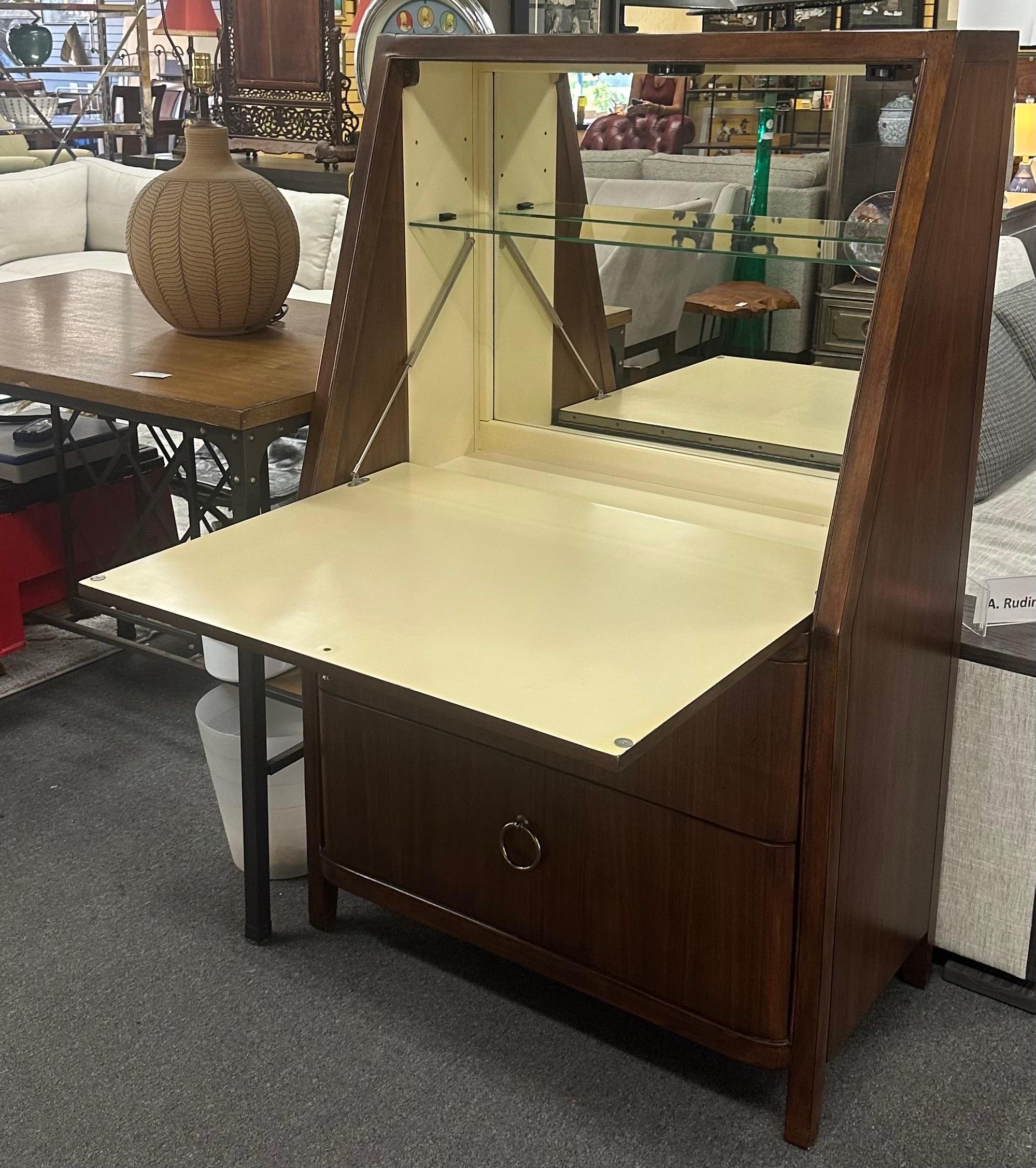 Vintage Art Deco Style Inlaid Drop Front Bar Cabinet by Drexel Heritage For Sale 1