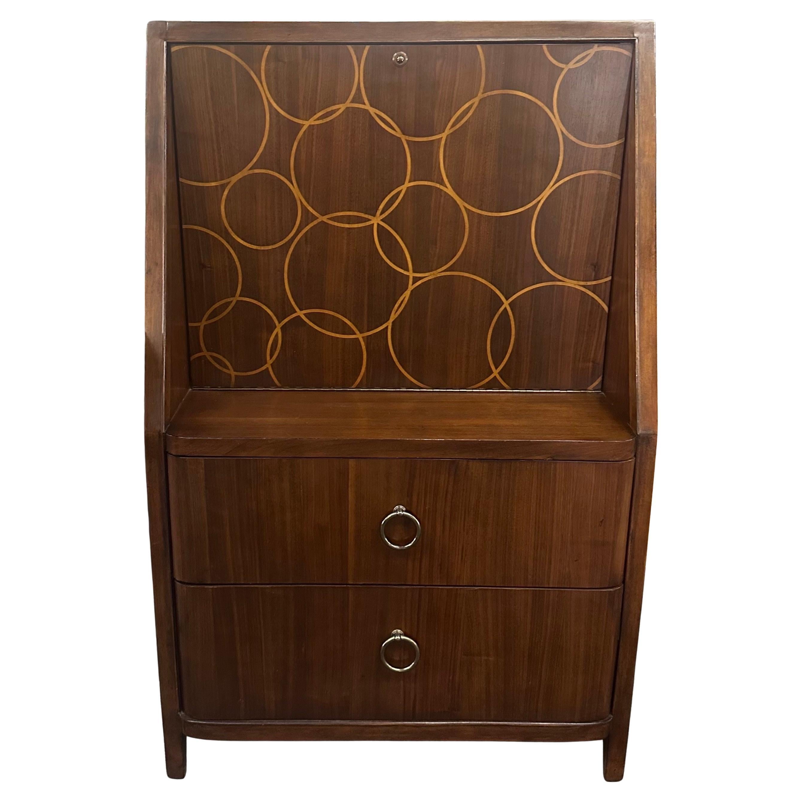 Vintage Art Deco Style Inlaid Drop Front Bar Cabinet by Drexel Heritage For Sale