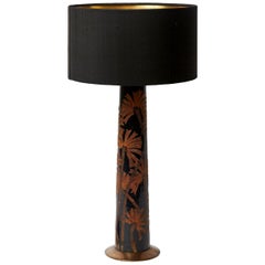 Vintage Art Deco Style Lamp with Custom Black Shade and Caved Wood Stand
