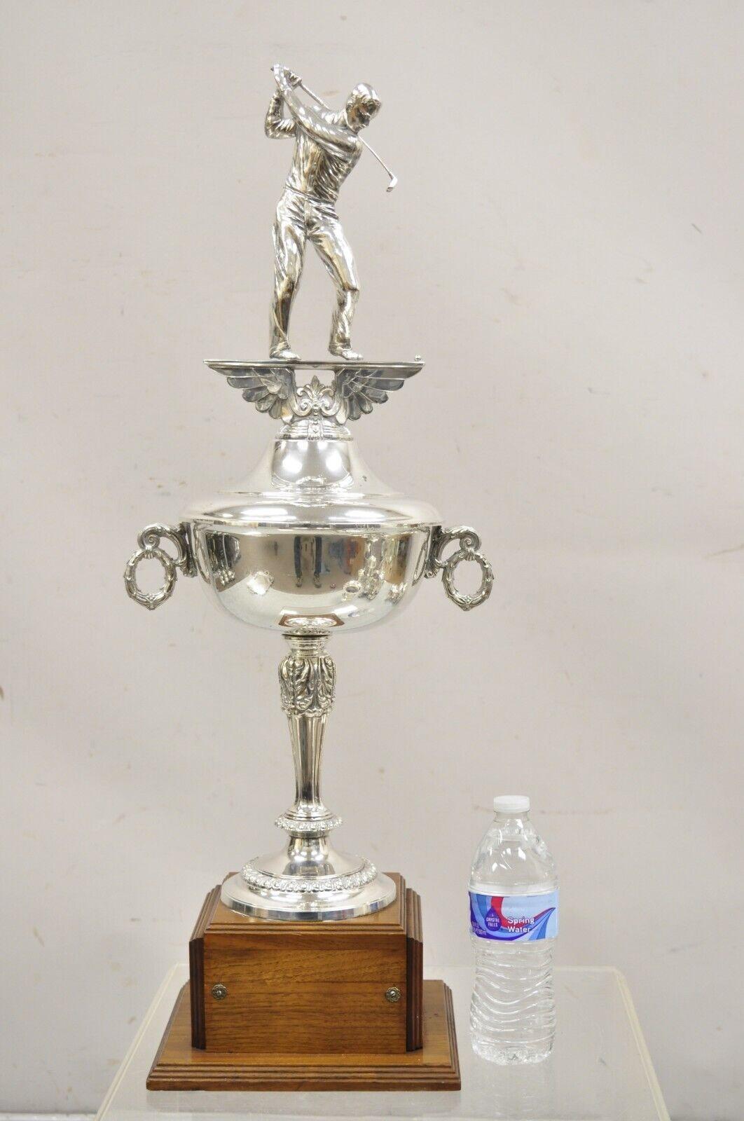 Vintage Art Deco Style Large Silver Plated Figural Golf Tournament Trophy Cup Award. 