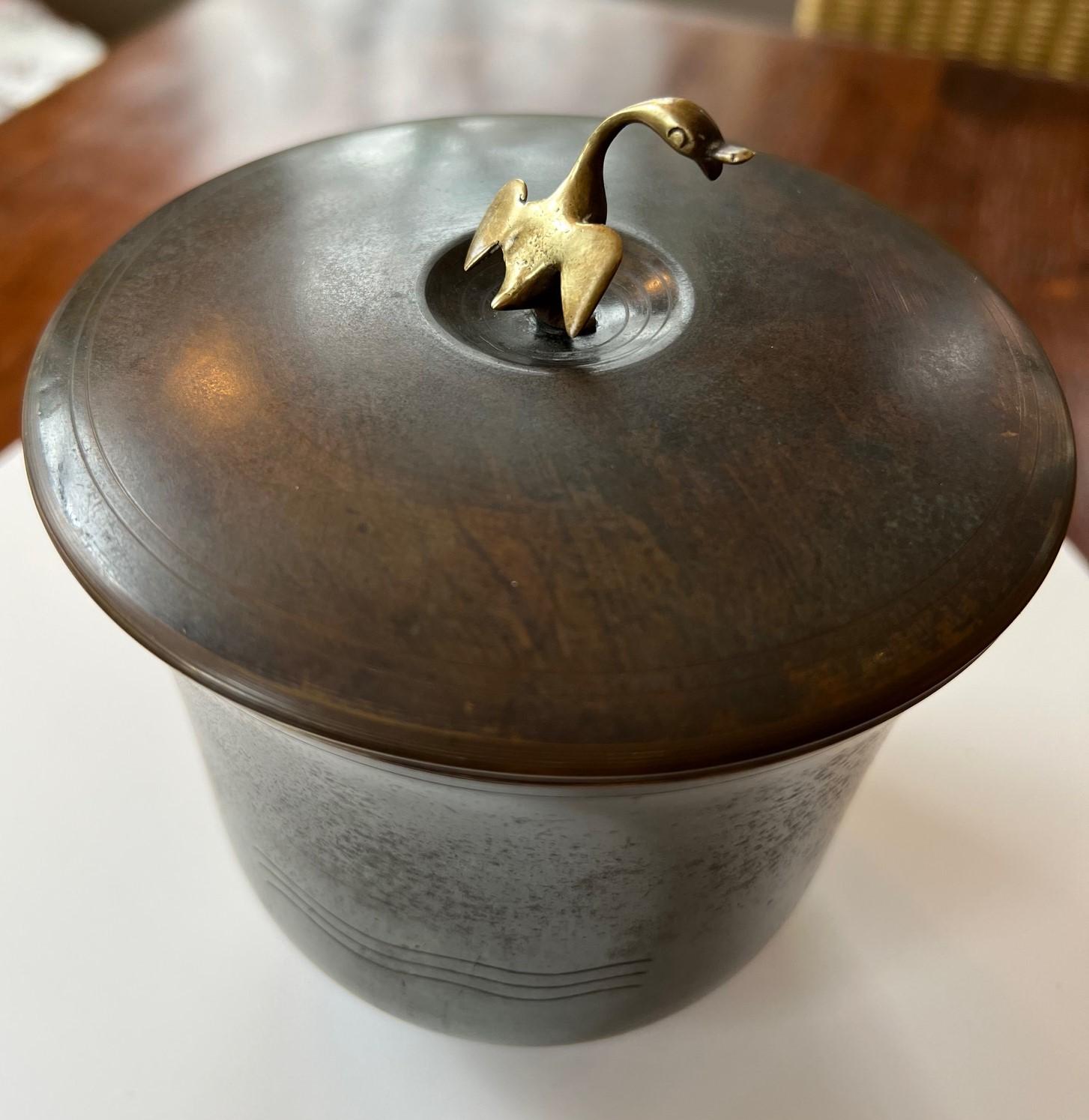 Italian Vintage Art Deco Style Lidded Verdigris Bronze Bowl - Style of Carl Sorensen For Sale
