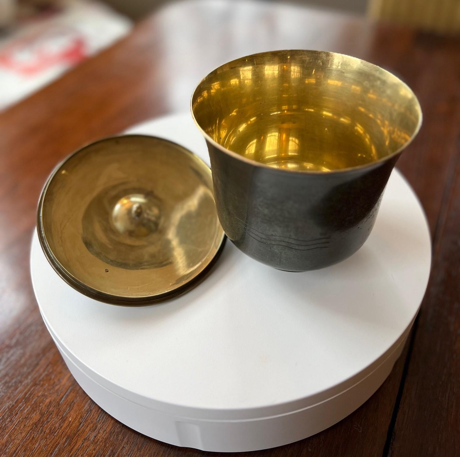 Mid-20th Century Vintage Art Deco Style Lidded Verdigris Bronze Bowl - Style of Carl Sorensen For Sale