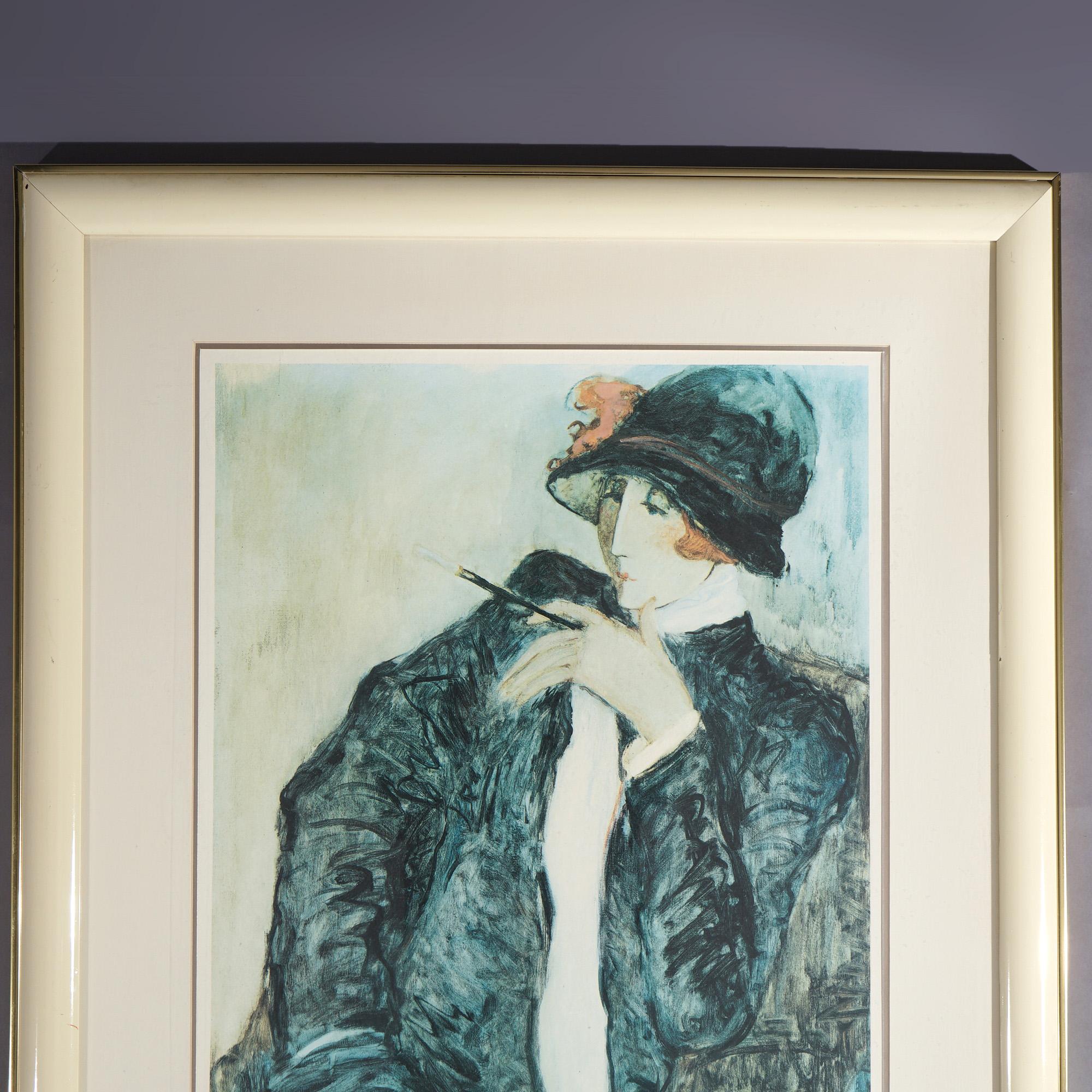 Vintage Art Deco Style Lithograph Signed Barbara Wood 20th C In Good Condition For Sale In Big Flats, NY