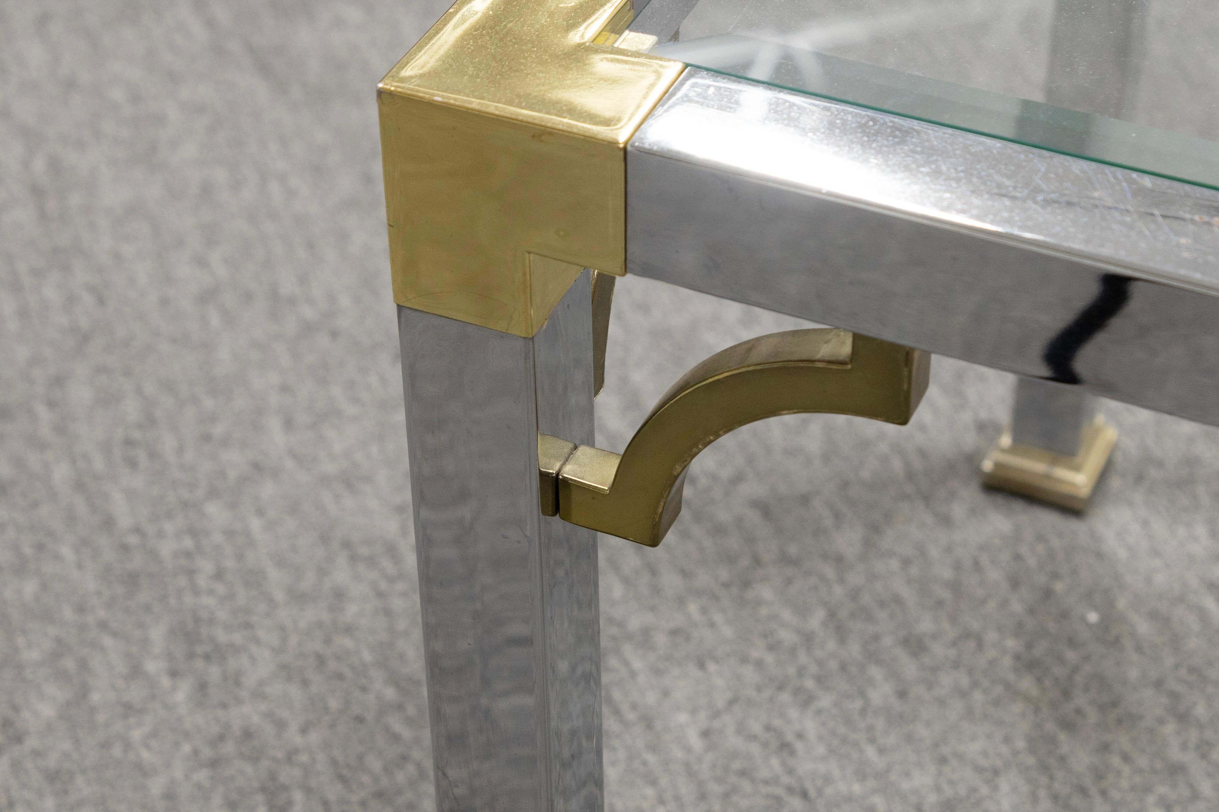 Vintage Art Deco Style Maison Jansen Chrome Brass Glass Square Coffee Side Table In Good Condition For Sale In Keego Harbor, MI
