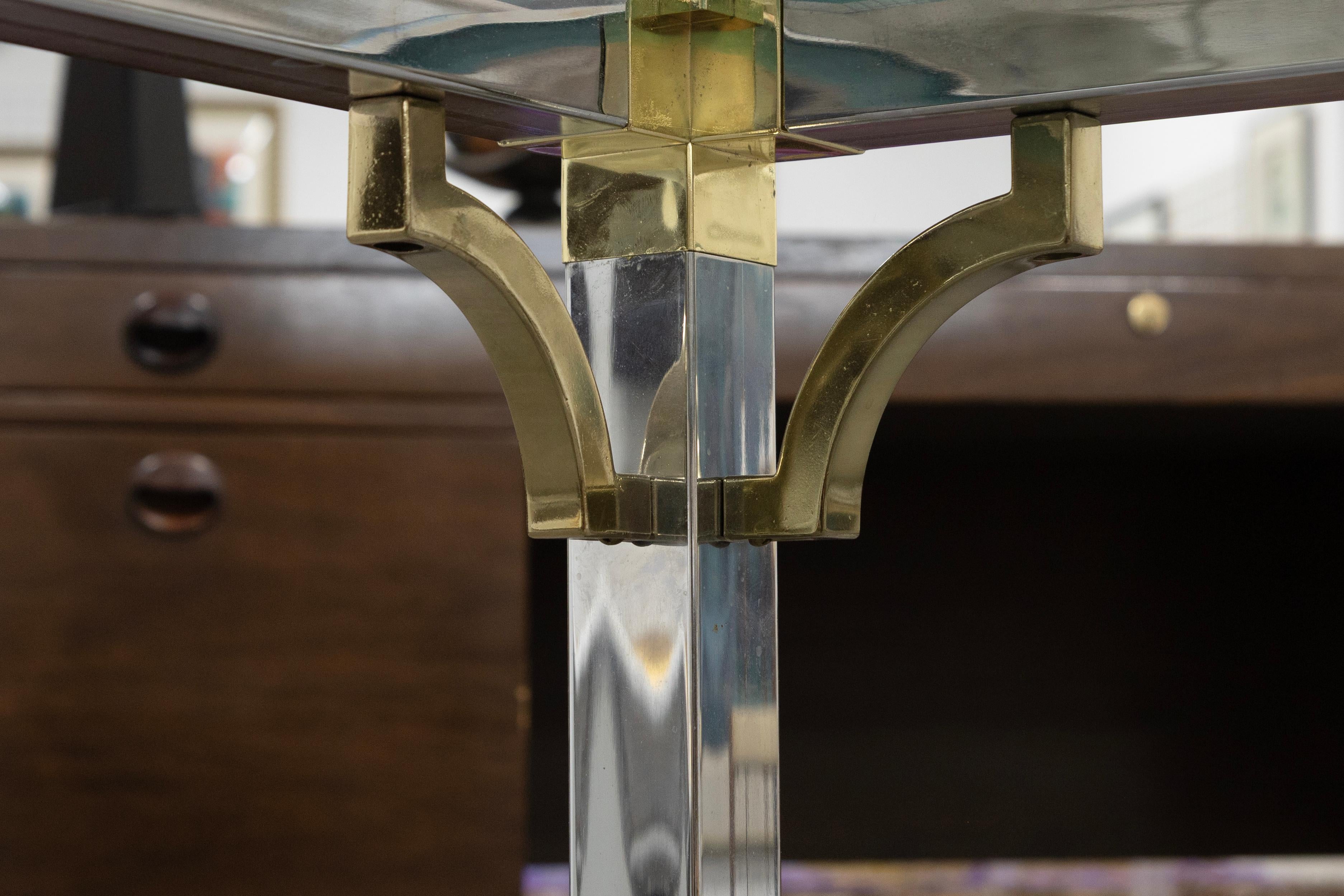 Metal Vintage Art Deco Style Maison Jansen Chrome Brass Glass Square Coffee Side Table For Sale