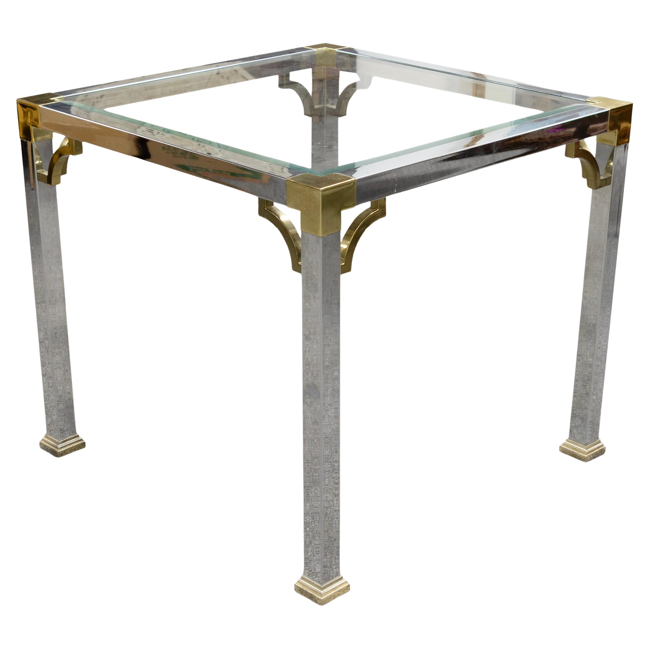 Vintage Art Deco Style Maison Jansen Chrome Brass Glass Square Coffee Side Table For Sale