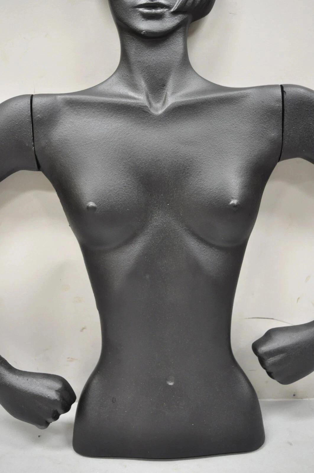 Metallo Manichini d'arte d'epoca in stile Art Deco, coppia maschile e femminile, torso rosso e nero in vendita