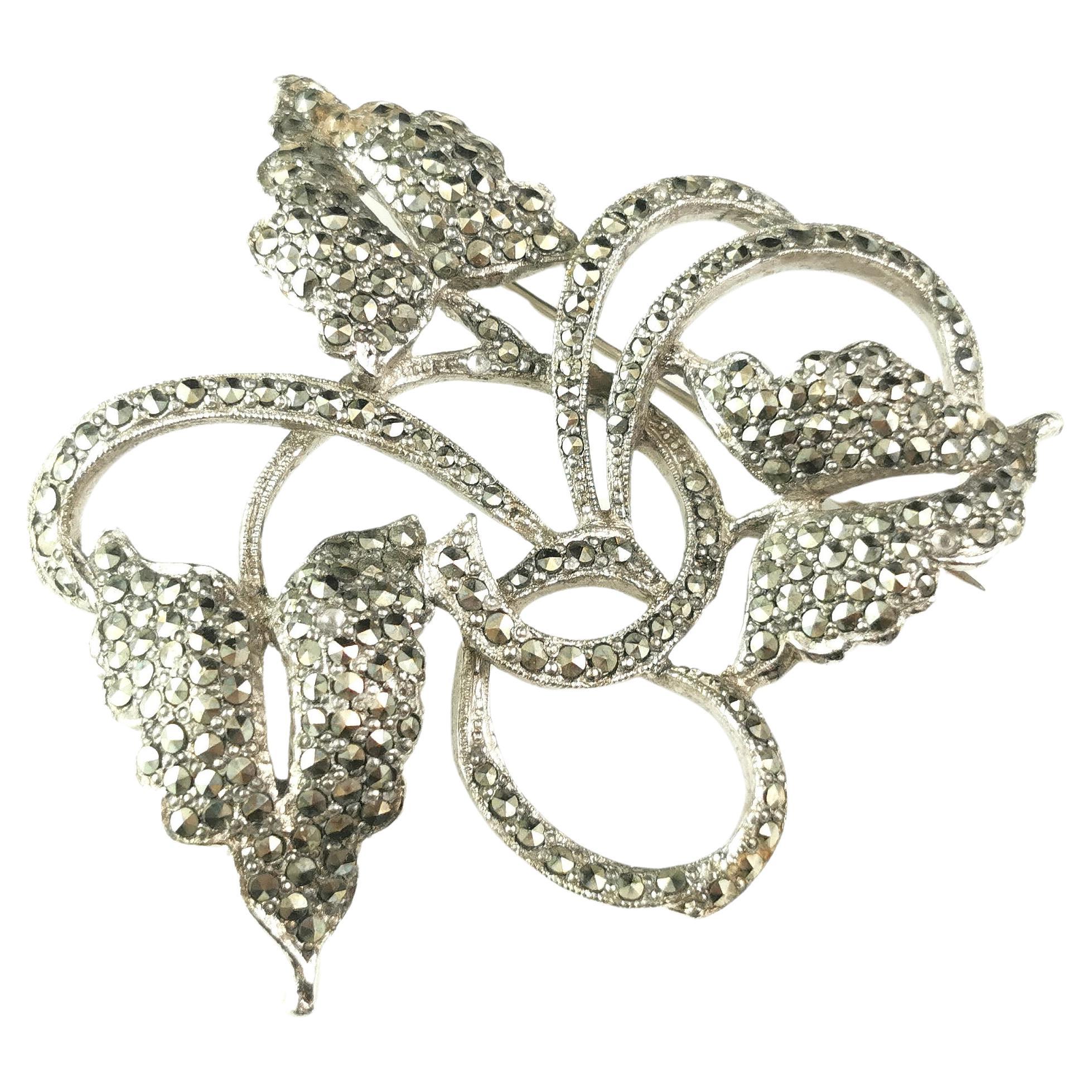 Vintage Art Deco style Marcasite leaf brooch 